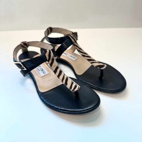 Jimmy Choo Zebra Haircalf & Black Leather Sandals – Size 38.5 – Made in Italy - Picture 9 of 9